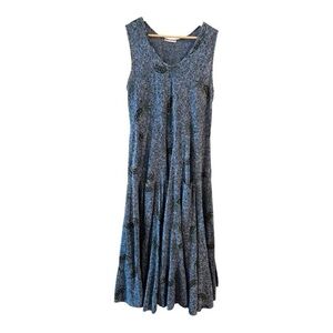 Talia Benson Blue Floral  Boho Resort Wear Style Pockets Flowy Pineapple Dress